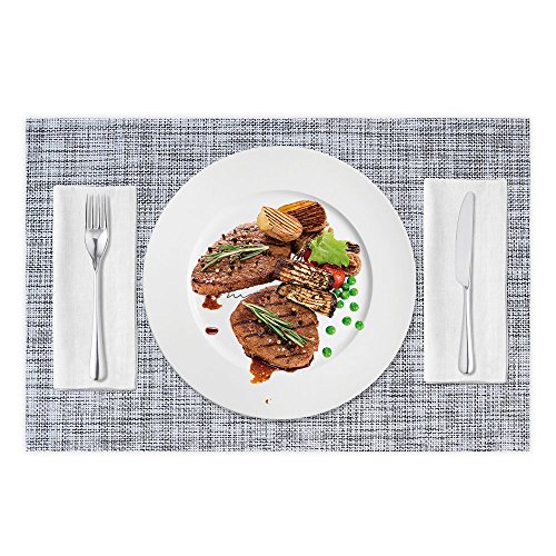 homEdge PVC Placemat, 4 PCS of Non-Slip Place Mats, Washable Vinyl Placemats, Set of 4 – Gray