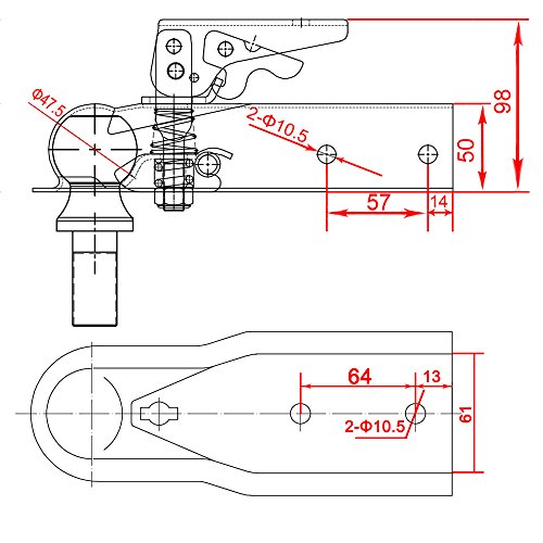 Trailer Coupler 1-7/8" Ball 2" Width 2000 LBS, Straight Trailer Coupler