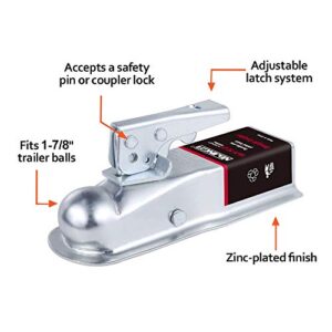 Trailer Coupler 1-7/8" Ball 2" Width 2000 LBS, Straight Trailer Coupler