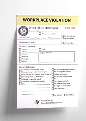 Office Workplace Violation Notice, Funny Workplace Violation Sticky Note pad, 4 x 6-inches, 50 Sheets