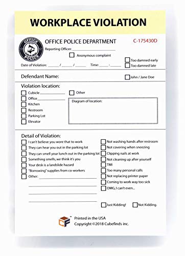 Office Workplace Violation Notice, Funny Workplace Violation Sticky Note pad, 4 x 6-inches, 50 Sheets