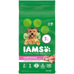 iams small & toy breed adult dry dog food for small dogs with real chicken, 7 lb. bag