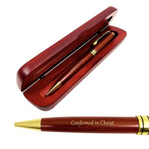Confirmation Gift Set, Confirmed in Christ Wood and metal gold pen set with matching case, engraved with a special inspirational message