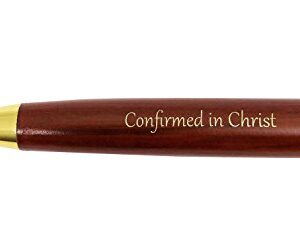 Confirmation Gift Set, Confirmed in Christ Wood and metal gold pen set with matching case, engraved with a special inspirational message