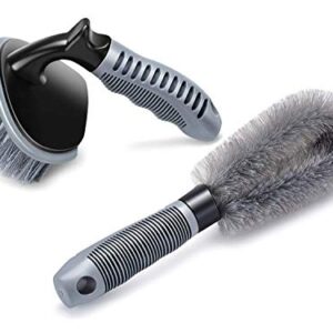 Aaskuu 2 Pcs Steel and Alloy Wheel Cleaning Brush, Rim Cleaner for Your Car, Motorcycle or Bicycle Tire Brush Washing Tool