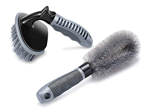 Aaskuu 2 Pcs Steel and Alloy Wheel Cleaning Brush, Rim Cleaner for Your Car, Motorcycle or Bicycle Tire Brush Washing Tool