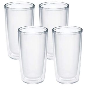 tervis made in usa double walled crystal clear tabletop insulated tumbler cup keeps drinks cold & hot, 16oz - 4pk, clear