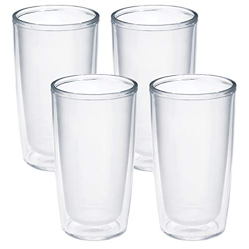 Tervis Made in USA Double Walled Crystal Clear Tabletop Insulated Tumbler Cup Keeps Drinks Cold & Hot, 16oz - 4pk, Clear