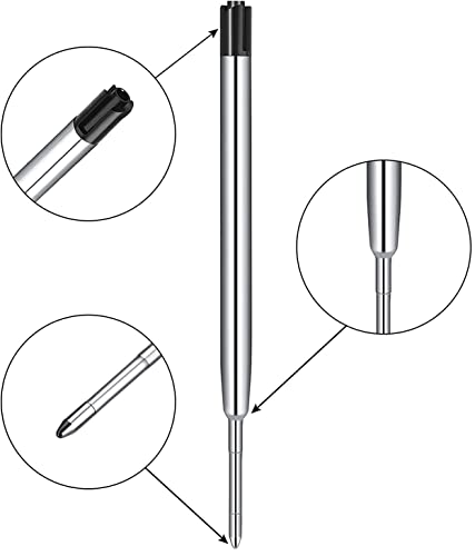 MengRan 3.9'' Parker Compatible Ballpoint Pen Refills, Medium Point, Metal G2 Pen Refill, Black Ink Pen Refills,Pack of (20)