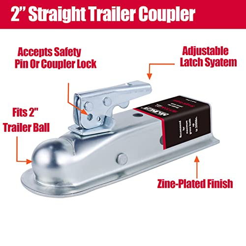 Straight Trailer Coupler 2" Ball 2" Channel Width 3500 LBSTrailer Tongue Coupler