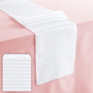 10-pack white satin table runners for rectangular and round tables, weddings, baby showers, birthday parties, banquets, events decorations (white, 108.2x11.8 in)