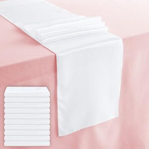 10-Pack White Satin Table Runners for Rectangular and Round Tables, Weddings, Baby Showers, Birthday Parties, Banquets, Events Decorations (White, 108.2x11.8 in)