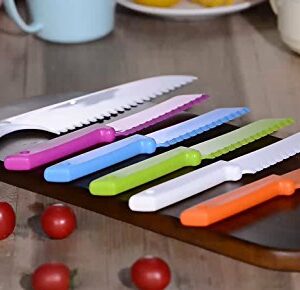 ONUPGO Kid Plastic Kitchen Knife Set, 4-Piece Plastic Knife Set - Chef Nylon Knife/Children's Cooking Baking Knives for Fruit, Bread, Cake, Lettuce Knife, Salad Knife and Safe Kitchen Knife