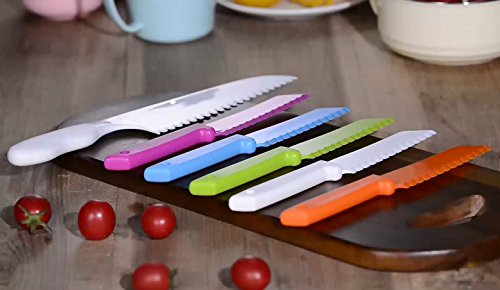 ONUPGO Kid Plastic Kitchen Knife Set, 4-Piece Plastic Knife Set - Chef Nylon Knife/Children's Cooking Baking Knives for Fruit, Bread, Cake, Lettuce Knife, Salad Knife and Safe Kitchen Knife