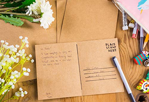 Blank Postcards - 100-Sheet Kraft Paper Postcards, Printable Blank Note Cards for Inkjet and Laser Printers, 2 Per Page 200 Cards in Total, Perforated, 170GSM Cardstock 5.5 x 8.5 Inches