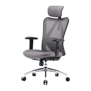 sihoo m18 ergonomic office chair for big and tall people adjustable headrest with 2d armrest lumbar support and pu wheels swivel tilt function grey