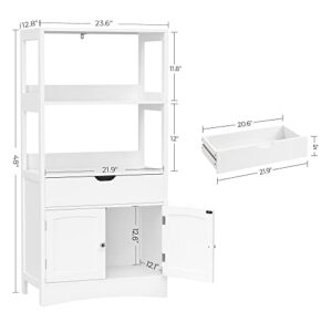 VASAGLE Bathroom Storage Cabinet with Drawer, 23.6 x 11.8 x 48 inches, White