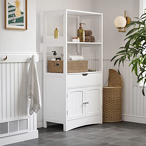 VASAGLE Bathroom Storage Cabinet with Drawer, 23.6 x 11.8 x 48 inches, White