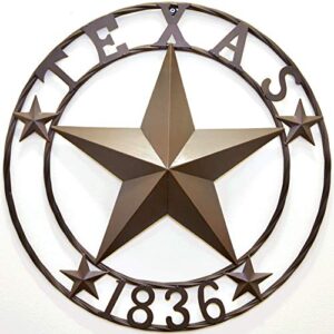 bestgiftever metal star outdoor 24" circle with texas 1836 for wall hanging decoration