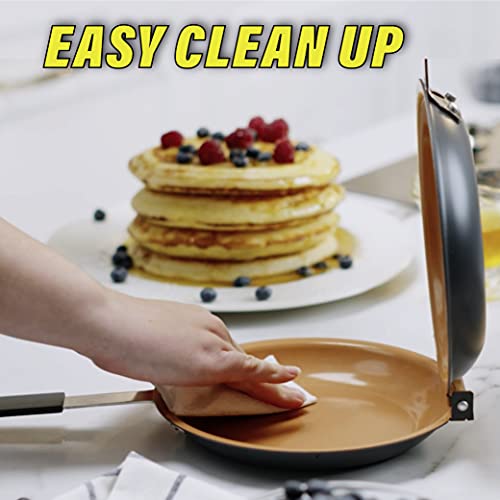 Gotham Steel Double Pan, The Perfect Pancake Maker – Nonstick Copper Easy to Flip Pan, Double Sided Frying Pan for Fluffy Pancakes, Omelets, Frittatas & More! Pancake Pan Dishwasher Safe Large