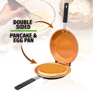 Gotham Steel Double Pan, The Perfect Pancake Maker – Nonstick Copper Easy to Flip Pan, Double Sided Frying Pan for Fluffy Pancakes, Omelets, Frittatas & More! Pancake Pan Dishwasher Safe Large