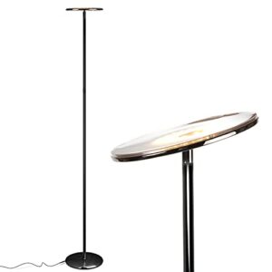 brightech sky led floor lamp, torchiere super bright floor lamp for living rooms & offices - dimmable, tall standing lamp for bedroom reading - black chrome
