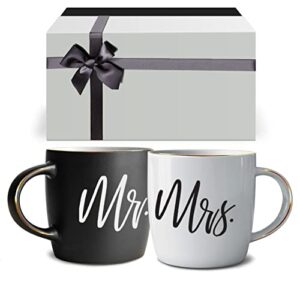 triple gifffted couples gifts for christmas, wedding anniversary, engagement - valentines day mr and mrs mugs couple gift for husband and wife, his/hers men/women him/her, bride & groom, newlywed