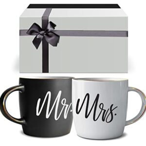 Triple Gifffted Couples Gifts For Christmas, Wedding Anniversary, Engagement - Valentines Day Mr and Mrs Mugs Couple Gift For Husband and Wife, His/Hers Men/Women Him/Her, Bride & Groom, Newlywed