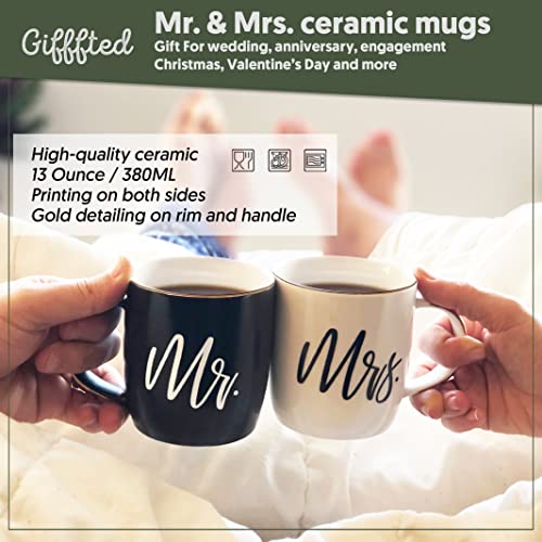 Triple Gifffted Couples Gifts For Christmas, Wedding Anniversary, Engagement - Valentines Day Mr and Mrs Mugs Couple Gift For Husband and Wife, His/Hers Men/Women Him/Her, Bride & Groom, Newlywed