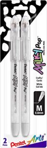 pentel arts milky pop pastel gel pen, 0.8mm medium line, white ink, pack of 2 (k98pabp2w)