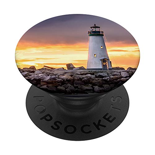 Fuzewear White Lighthouse Sunset PopSockets Stand for Smartphones and Tablets PopSockets PopGrip: Swappable Grip for Phones & Tablets