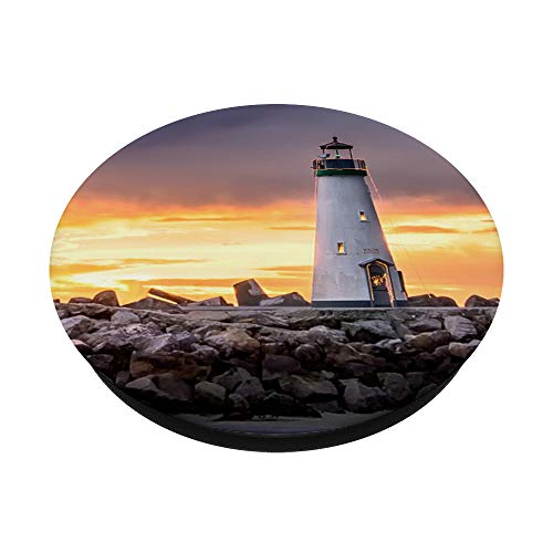 Fuzewear White Lighthouse Sunset PopSockets Stand for Smartphones and Tablets PopSockets PopGrip: Swappable Grip for Phones & Tablets