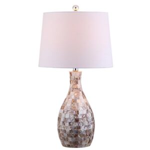 jonathan y jyl1054a verna 26.5" seashell led table lamp coastal contemporary bedside desk nightstand lamp for bedroom living room office college bookcase led bulb included, ivory/beige
