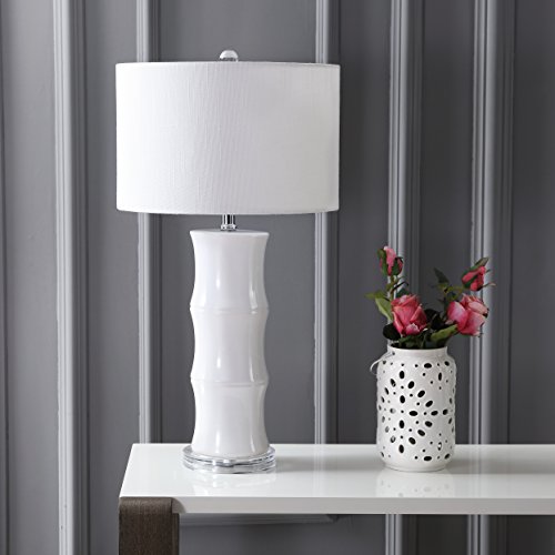 JONATHAN Y JYL3015C Tiki 26.5" Ceramic LED Table Lamp Contemporary Traditional Bedside Desk Nightstand Lamp for Bedroom Living Room Office College Bookcase LED Bulb Included, White