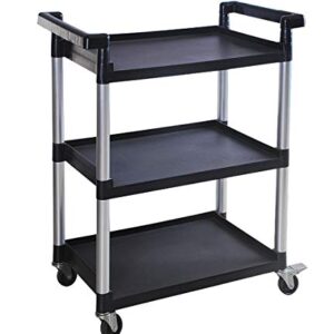 MaxWorks 80774 3-Shelf Utility Plastic Cart with Wheels-225 Lbs Maximum Capacity , Black