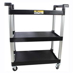 MaxWorks 80774 3-Shelf Utility Plastic Cart with Wheels-225 Lbs Maximum Capacity , Black