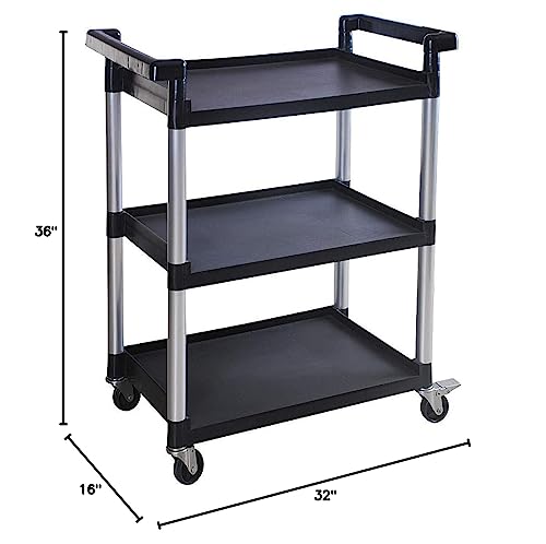 MaxWorks 80774 3-Shelf Utility Plastic Cart with Wheels-225 Lbs Maximum Capacity , Black