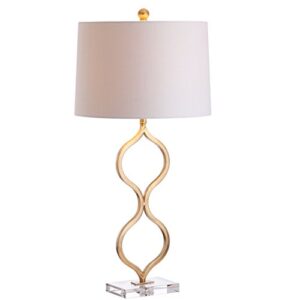 jonathan y jyl3028a levi 31.5" metal/crystal led table lamp contemporary transitional bedside desk nightstand lamp for bedroom living room office college bookcase led bulb included, gold leaf