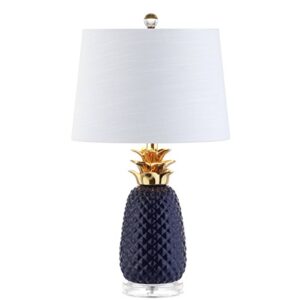 jonathan y jyl4019a pineapple 23" ceramic led table lamp contemporary transitional bedside desk nightstand lamp for bedroom living room office college bookcase led bulb included, navy/gold