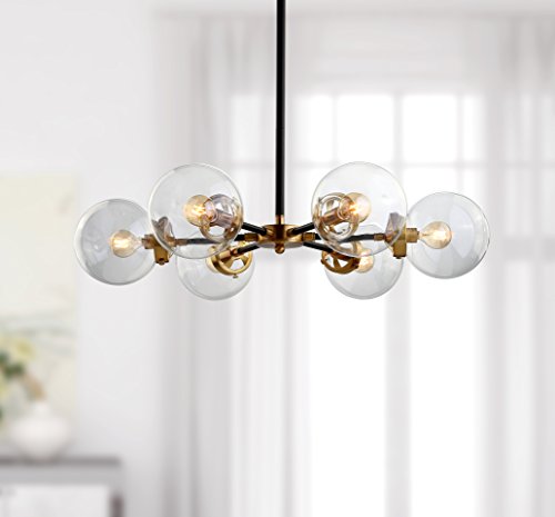 JONATHAN Y JYL9015A Caleb 6-Light 28" Brass Cluster Pendant, Contemporary, Modern, Transitional, Office, Living Room, Family Room, Dining Room, Kitchen, Bedroom, Foyer, Black/Brass Gold