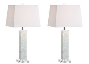 jonathan y jyl1053a-set2 set of 2 table lamps noelle 28.5" seashell led table lamp coastal contemporary bedside desk nightstand lamp for bedroom living room office college bookcase, white