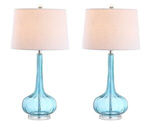 jonathan y jyl1079b-set2 set of 2 table lamps bette 28.5" glass teardrop led table lamp contemporary bedside desk nightstand lamp for bedroom living room office college bookcase, aqua