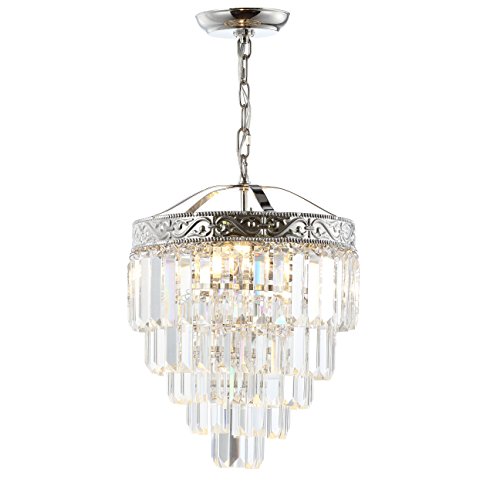 JONATHAN Y JYL9006A Wyatt 12" 2-Light Crystal LED Chandelier Contemporary,Classic,Traditional Dimmable, Adjustable, for Foyer, Closet, Dining Room,, PolishedNickel/Clear