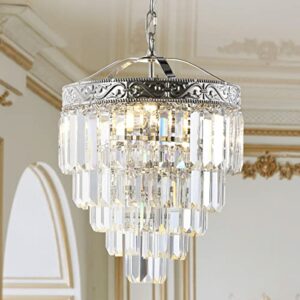 JONATHAN Y JYL9006A Wyatt 12" 2-Light Crystal LED Chandelier Contemporary,Classic,Traditional Dimmable, Adjustable, for Foyer, Closet, Dining Room,, PolishedNickel/Clear