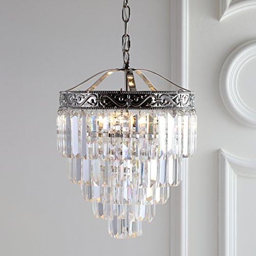 JONATHAN Y JYL9006A Wyatt 12" 2-Light Crystal LED Chandelier Contemporary,Classic,Traditional Dimmable, Adjustable, for Foyer, Closet, Dining Room,, PolishedNickel/Clear