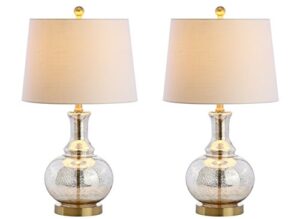 jonathan y jyl1068a-set2 set of 2 table lamps lavelle 25" glass led table lamp contemporary transitional bedside desk nightstand lamp for bedroom living room office college bookcase, mercury silver