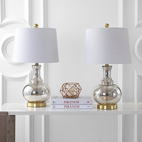 JONATHAN Y JYL1068A-SET2 Set of 2 Table Lamps Lavelle 25" Glass LED Table Lamp Contemporary Transitional Bedside Desk Nightstand Lamp for Bedroom Living Room Office College Bookcase, Mercury Silver