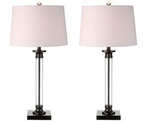 jonathan y jyl1008a-set2 set of 2 table lamps mason 30" glass and metal led table lamp bedside desk nightstand lamp for bedroom living room office college bookcase led bulbs included, black/clear