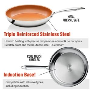 Gotham Steel Stainless Steel Premium 10” Frying Pan, Triple Ply Reinforced with Super Nonstick Ti- Cerama Copper Coating and Induction Capable Encapsulated Bottom – Dishwasher Safe