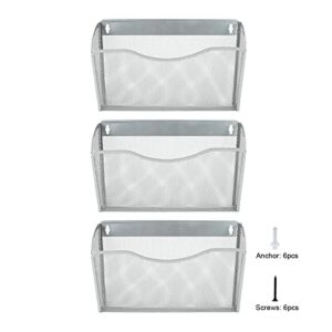 PAG 3 Pockets Hanging File Holder Organizer Metal Wall Mount Magazine Rack, Silver